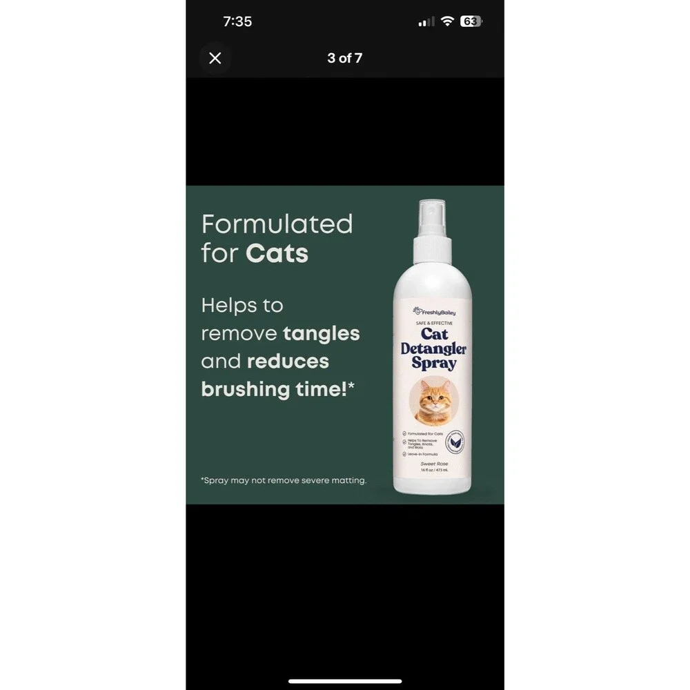 2 Bottles Freshly Bailey Cat Detangler Spray Natural Leave-In Conditioner 16Oz